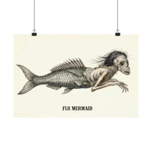 Fiji Mermaid Matte Horizontal Poster — P.T. Barnum Cryptid Illustration