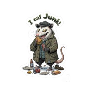 I Eat Junk! Opossum Sticker — Kiss-Cut Vinyl Decal