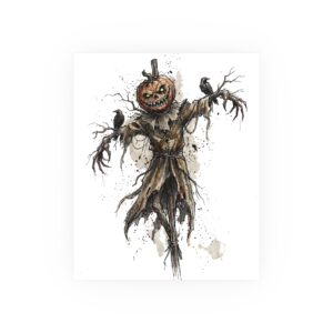 Scarecrow Pumpkin Poster — Spooky Halloween Wall Art (Satin or Archival Matte)