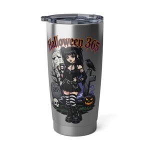 Halloween Tumbler 20oz - "Halloween 365" Stainless Travel Cup with Graveyard, Jack-o'-Lantern & Raven Design