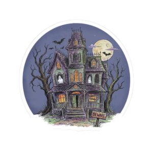 Haunted House Kiss-Cut Sticker — Spooky Halloween Ghost Mansion Decal