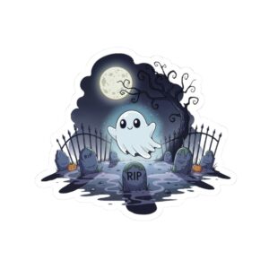 Cute Ghost Graveyard Sticker — Halloween Laptop Decal