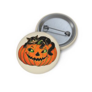 Halloween Jack-O’-Lantern Pin Button with Black Cat
