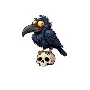 Crow on Skull Vinyl Sticker — Cute Gothic Kiss-Cut Decal