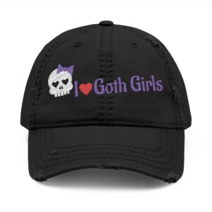 I Love  Goth Girls Distressed Embroidered Dad Hat — Gothic Skull Cap