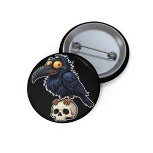 Raven Skull Pin Button — Goth Cute Enamel-Style Badge