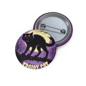 Scaredy Cat Halloween Pin Button – Spooky Black Cat Badge
