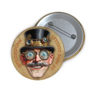 Steampunk Gentleman Pin Button – Vintage Goggles & Mustache Badge