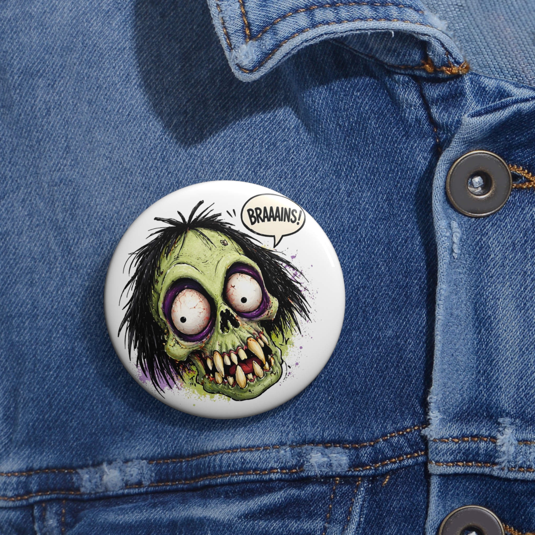 Zombie Pin Button - 'Braaaains!' Halloween Accessory - Image 4
