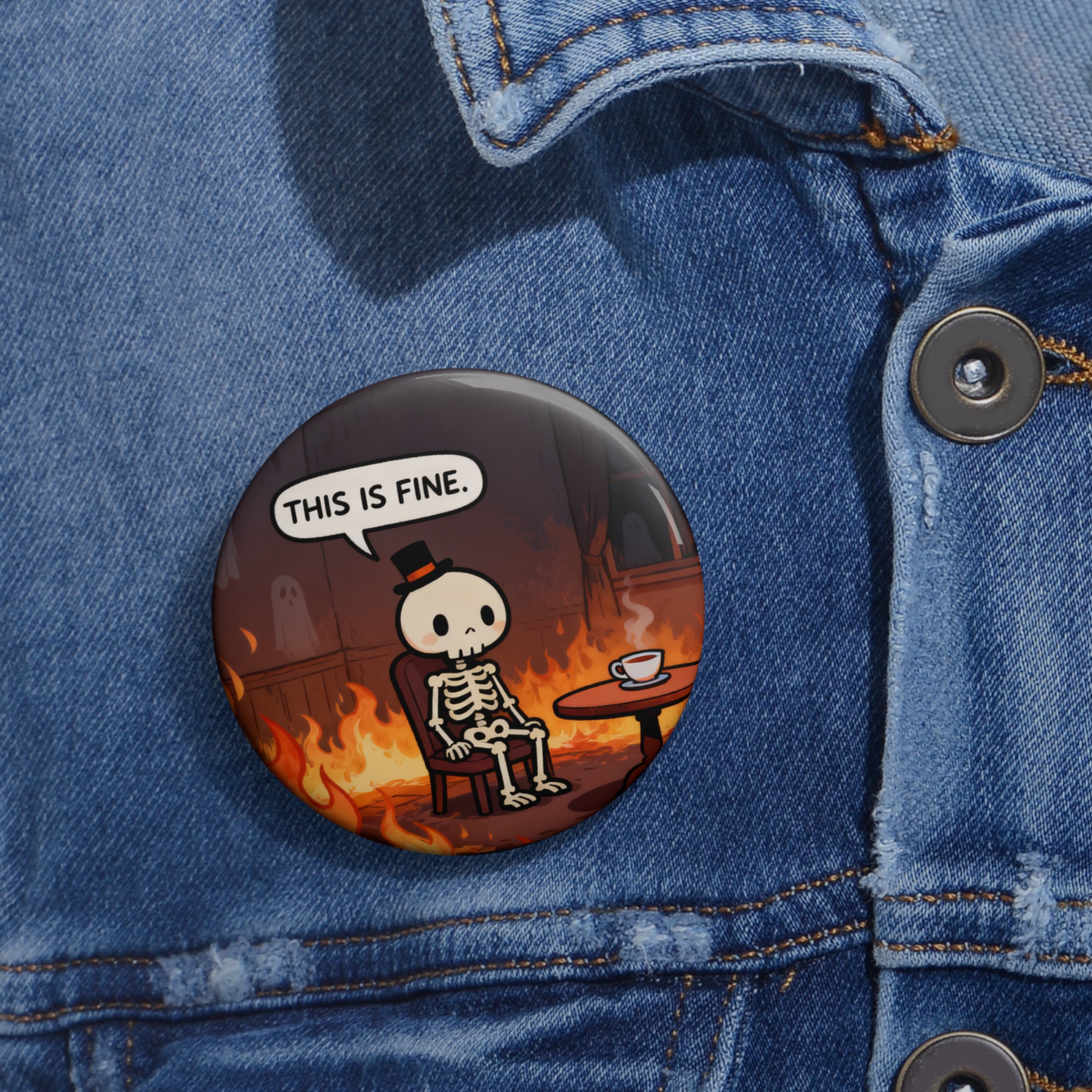 This Is Fine- Skeleton in Flames Enamel Lapel Pin - Image 4
