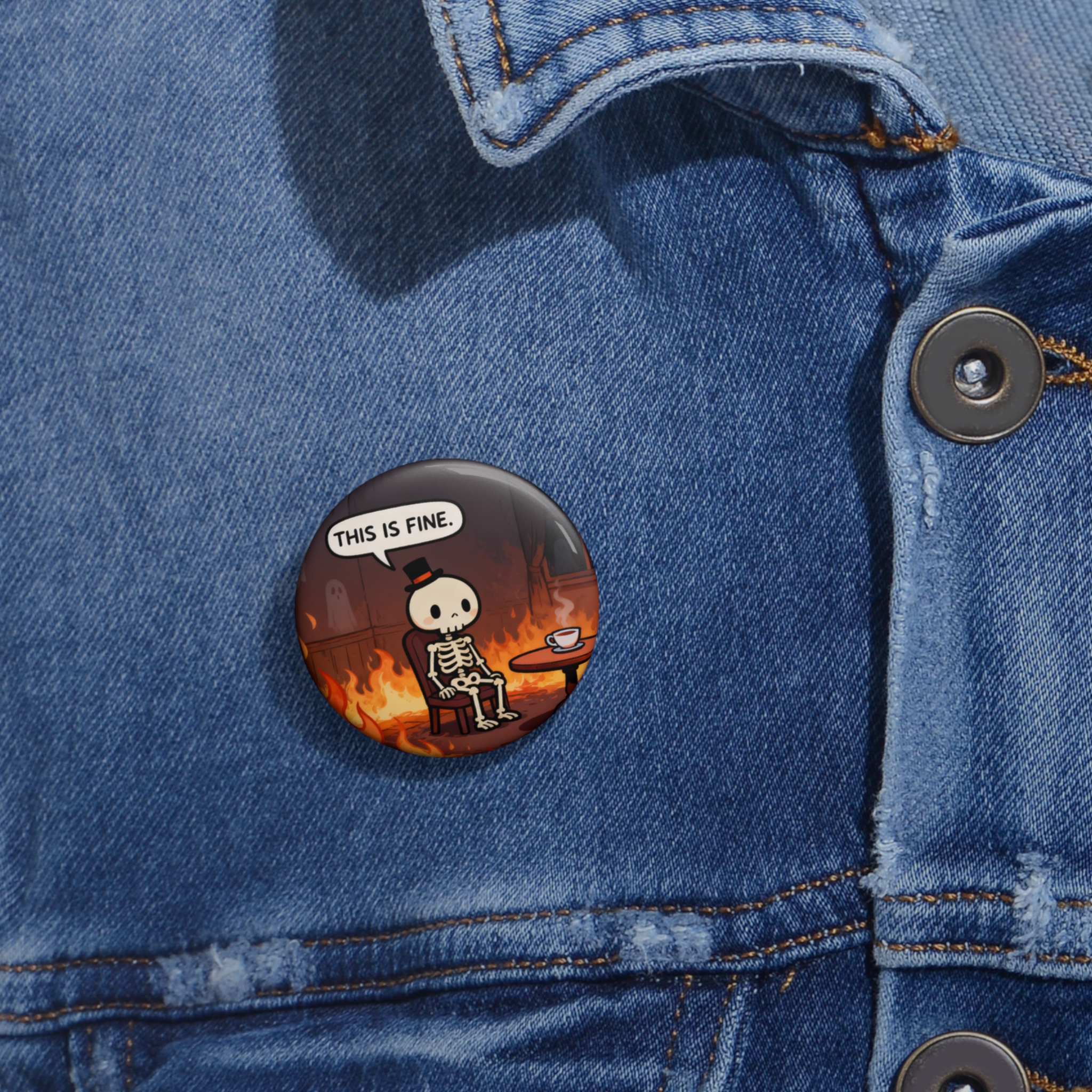 This Is Fine- Skeleton in Flames Enamel Lapel Pin - Image 2