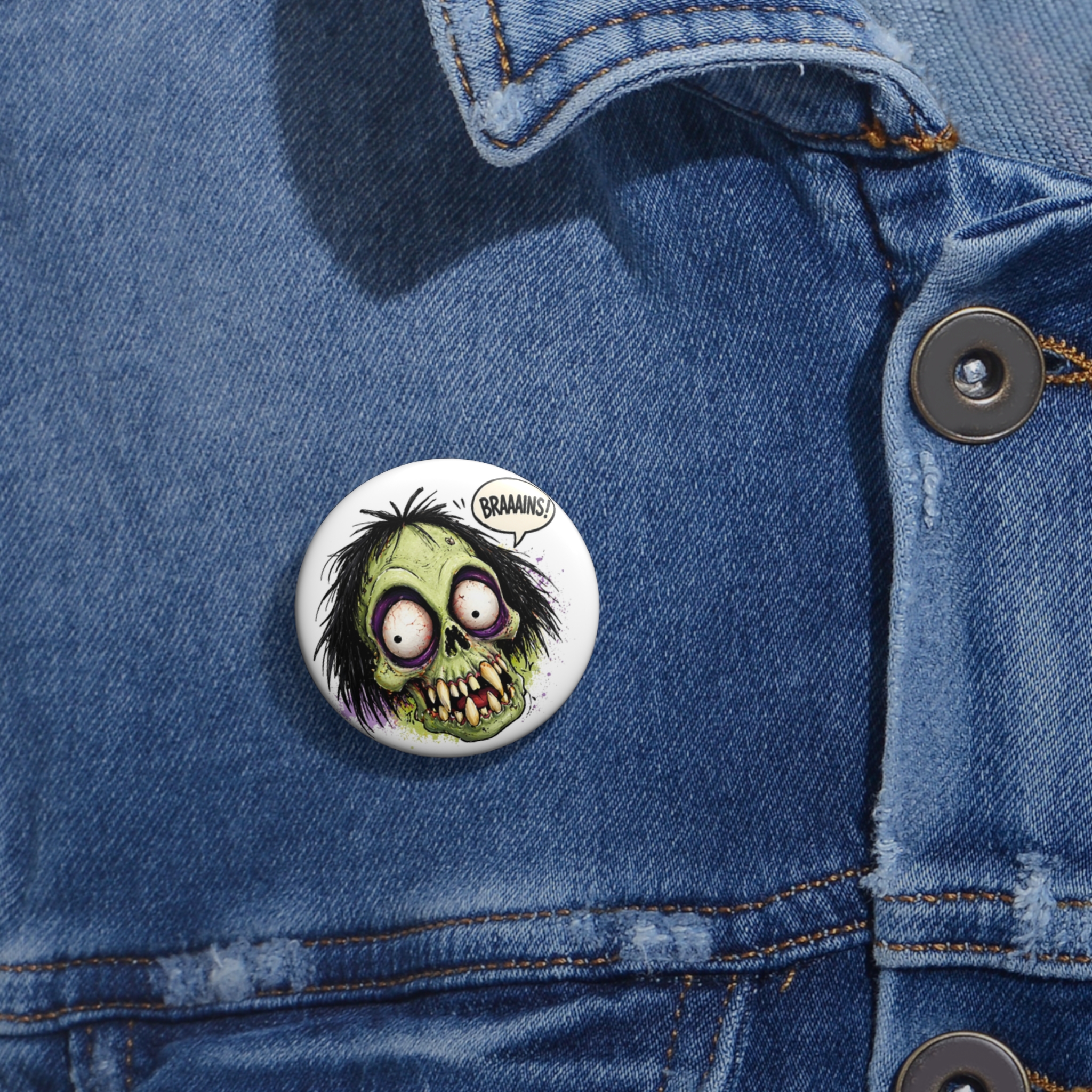 Zombie Pin Button - 'Braaaains!' Halloween Accessory - Image 2