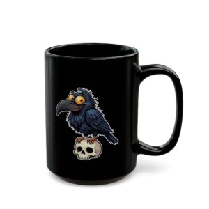 Raven on Skull Black Mug – Poe Coffee Cup (15oz)