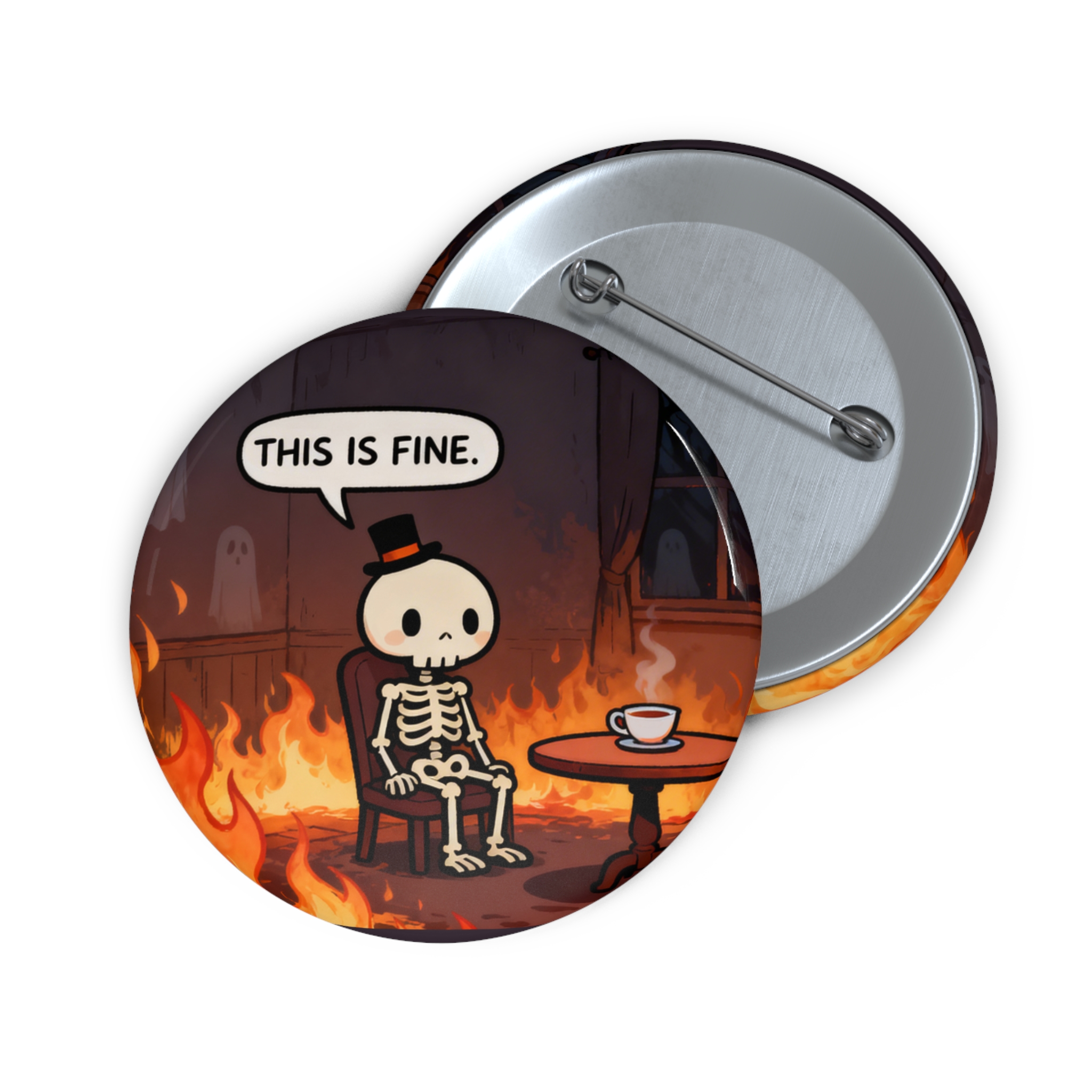 This Is Fine- Skeleton in Flames Enamel Lapel Pin - Image 3