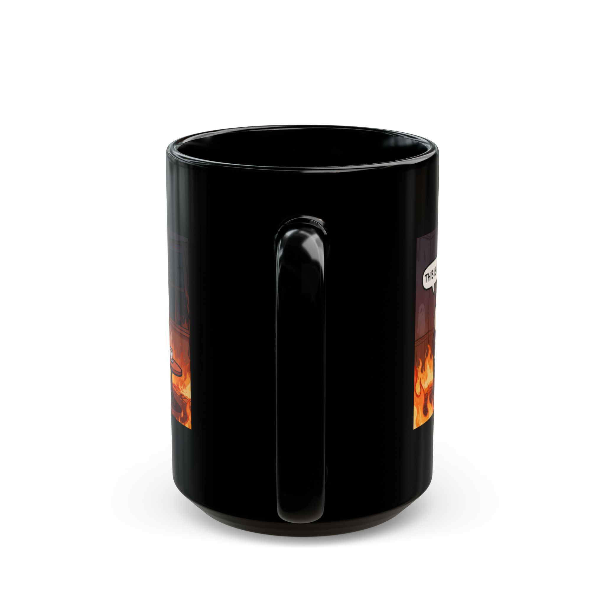 This Is Fine. Skeleton Mug – Black Coffee Cup (15oz) - Image 4